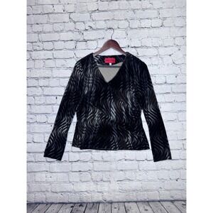 Krazy Larry by Jacob Black Velvet Burnout‎ Long Sleeve Top Womens Size L